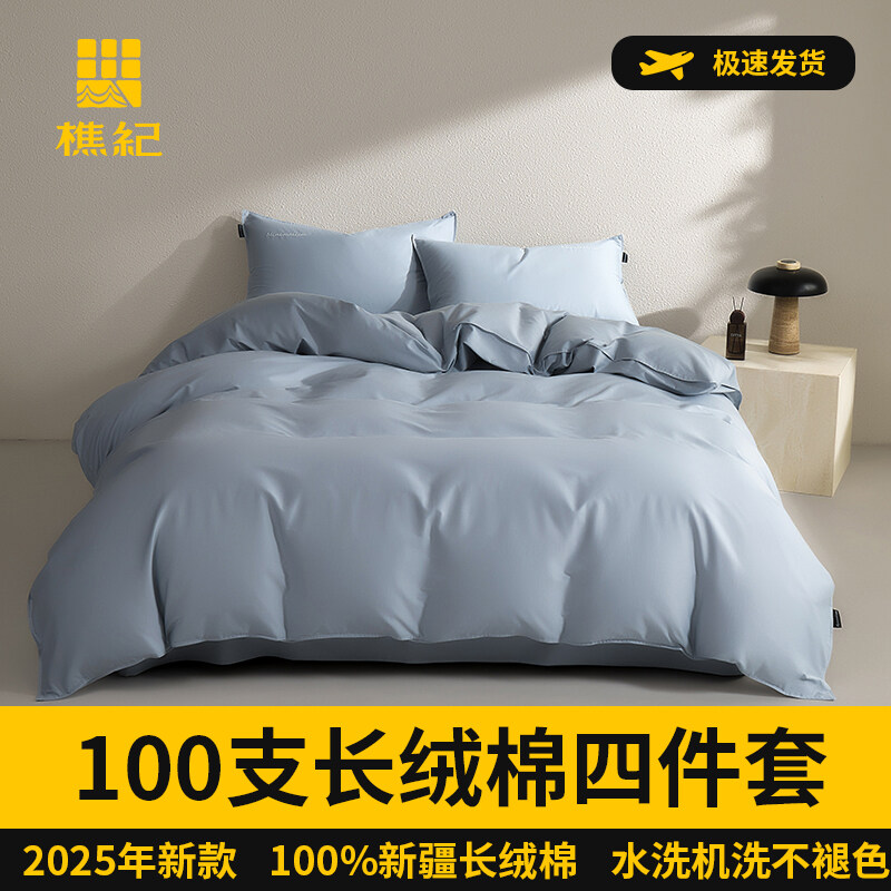 樵纪 100支新疆长绒棉轻奢刺绣高支高密全棉四件套